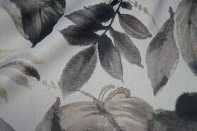 Gordijnstoffen kopen online - Polyester stof - Verduisterende gordijnstof bladeren - grijs - 635501-0-C