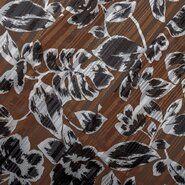 KnipIdee stoffen - Polyester stof - Floral Satin Lurex Stripe - bruin - 16522-098