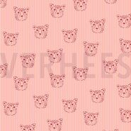 katoenen stoffen met print - Katoen stof - Poplin leopard portrait - roze - 7661-001