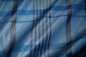 Katoen met polyester stoffen - Geruite stof - lichte glans - jeansblauw - 997644-31