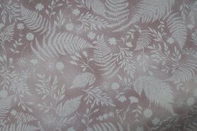 Decoratiestoffen - Katoen stof - varens en bladeren - oudroze - 5491-404