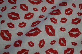 JO stoffen - Katoen stof - lipjes - wit/rood - 6040