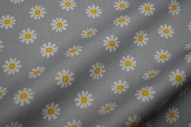 Bloemen motief stoffen - Katoen stof - Daisy Flower - grijs - 8224-016