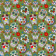 Halloween stoffen - Katoen stof - bedrukt skulls - groen/multi - 15807-026