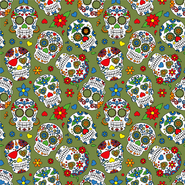 Voorjaar stoffen - Katoen stof - bedrukt skulls - groen/multi - 15807-026