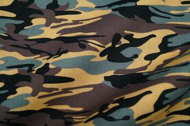 Decoratiestoffen - Katoen stof - camouflage - blauw/bruin/vanille - 310131-82
