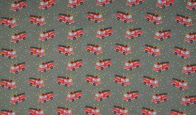 Tricot stoffen - Tricot stof - brandweerauto - grijs - 1576-065
