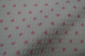 Gebroken witte stoffen - Katoen stof - Wafelkatoen sterretjes - off-white/roze - 795010-51