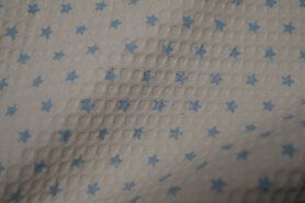 Gebroken witte stoffen - Katoen stof - Wafelkatoen sterretjes - off-white/lichtblauw - 795010-52