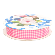 Sierband* - Sierband geruit (25 mm) fuchsia/wit*