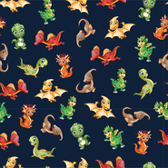 Kinderprint stoffen - Tricot stof - French Terry dino's - donkerblauw - 16490-008