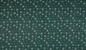 Feeststoffen - K15026-025 Kerst katoen sneeuwvlokken groen