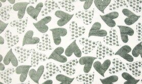 Fleece stoffen - Fleece stof - jacquard hearts - ecru/grijs - 4007-311