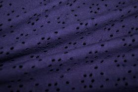 75% katoen, 20% polyester, 5% elastan stoffen - Tricot stof - geborduurd kant - paars - 17620-800