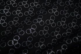 Katoenen stoffen - Katoen stof - glitter cirkels - zwart/zilver - 410060-31