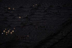 zwarte stoffen - S27 Tricot ruches en paillettes zwart