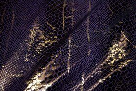 Kledingstoffen - S55 Lamee-achtig slangenprint paars/goud