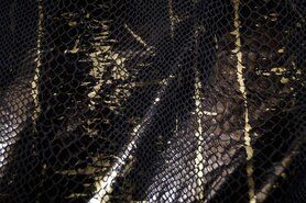 Diverse merken stoffen - S56 Lamee-achtig slangenprint zwart/goud 