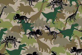 Dino stoffen - Tricot stof - dino's camouflage - beige - 9424-036