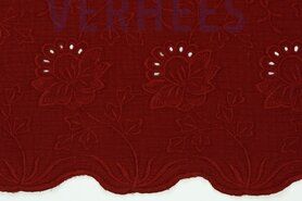 By Poppy - Katoen stof - Hydrofiel rand bloemen - bordeaux - 9630-037