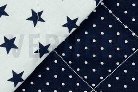 Doorgestikte stof - Doorgestikte stof - quilt dubbelzijdig sterren - donkerblauw/wit - 9721-001