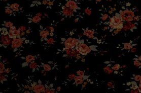 Poplin katoen stoffen - Katoen stof - Poplin bloemen - zwart - 17953-999