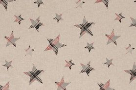 Kussen stoffen - Katoen stof - Interieur en decoratiestof ster met ruitje - zand/roze - 1460-012