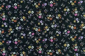 Kledingstoffen - Tricot stof - liberty flowers - zwart - 18016-999