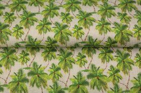 95% katoen, 5% elastan stoffen - Tricot stof - digitaal palmbomen - beige - 19123-22