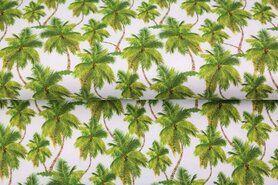 Pyjama stoffen - Tricot stof - digitaal palmbomen - wit - 19123-02