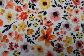 Tricot stoffen - Tricot stof - bloemen - oranje - 18803-445