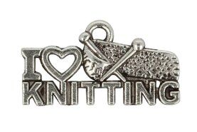 Nieuwe fournituren stoffen - Bedeltje I Love Knitting Zilver (97565)