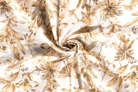 Viscose stoffen - Viscose stof - rips bedrukt bloemen - oker - 17021-011