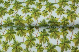 Bladeren motief - Tricot stof - digitaal palmbomen - lichtblauw - 19123-09