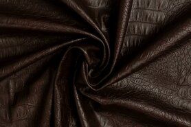 Skai leer - Kunstleer stof - Crocolino stretch leather - donkerbruin - 0845-100