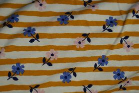 By Poppy - Tricot stof - French Terry flower stripes - oker - 9375-001