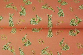 Roze stoffen - Tricot stof - digitaal konijntjes/panterprint/bloemen - zalmroze - 19115-12 