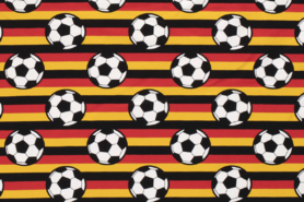 Feeststoffen - Katoen stof - gestreept/voetbal - zwart/rood/geel - 15571-069