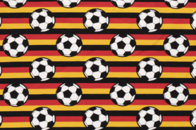 Uitverkoop - Katoen stof - gestreept/voetbal - zwart/rood/geel - 15571-069