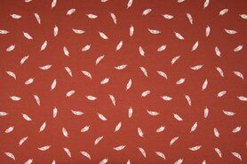 Rode stoffen - Katoen stof - veertjes - steenrood - 0384-257