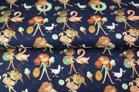 Kinderprint stoffen - Tricot stof - digitaal summertime - donkerblauw - 19276-15