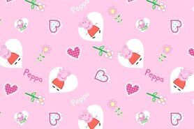 Dierenmotief stoffen - Katoen stof - peppa pig love - roze - 669119-20