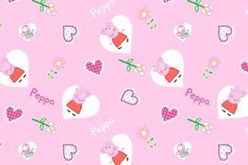 Polytex stoffen - Katoen stof - peppa pig love - roze - 669119-20