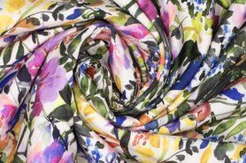 Multi kleur stoffen - Tricot stof - bloemenprint - wit/multi - 922464-40