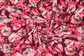 Polytex stoffen - Viscose stof - digitaal bloemen - roze - 923812-80