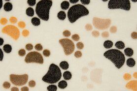 Ecru stoffen - Fleece stof - jacquard dog feet - ecru/bruin - 4007-524