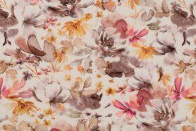 Altweiß - Nicky velours Stoff - watercolor flowers - off-white - K66001-051