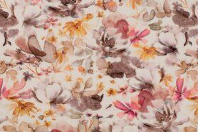 KC - Quality stoffen - Nicky velours stof - watercolor flowers - off-white - K66001-051