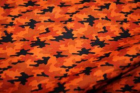 Uitverkoop - Katoen stof - legerprint - oranje - 15798-056