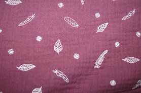 Oudroze stoffen - Katoen stof - Hydrofielstof veertjes - mauve - 12731-014